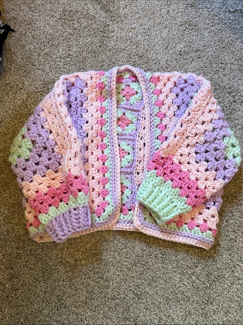 Pastel Crochet Cardigan Jacket for Kids - Pink, Lavender & Mint size 4/5T